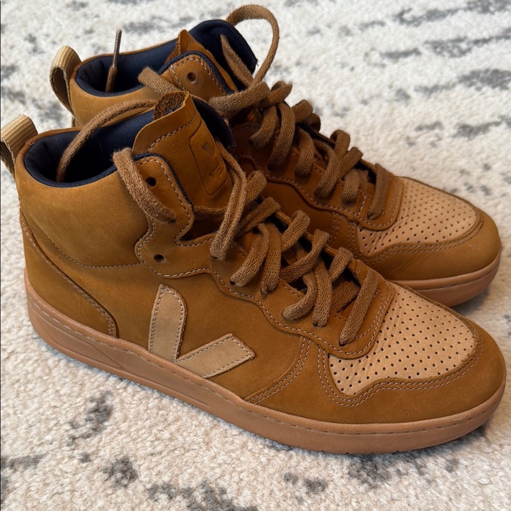 Veja Tan and Brown High-Top Sneakers
